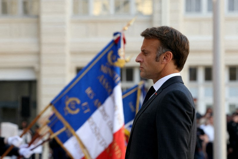 FILE PHOTO: French President Macron attends 80th anniversary of police headquarters liberation in Paris