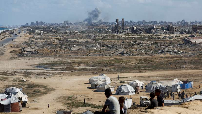 Smoke rises following explosions in Gaza City, as seen from central Gaza Strip