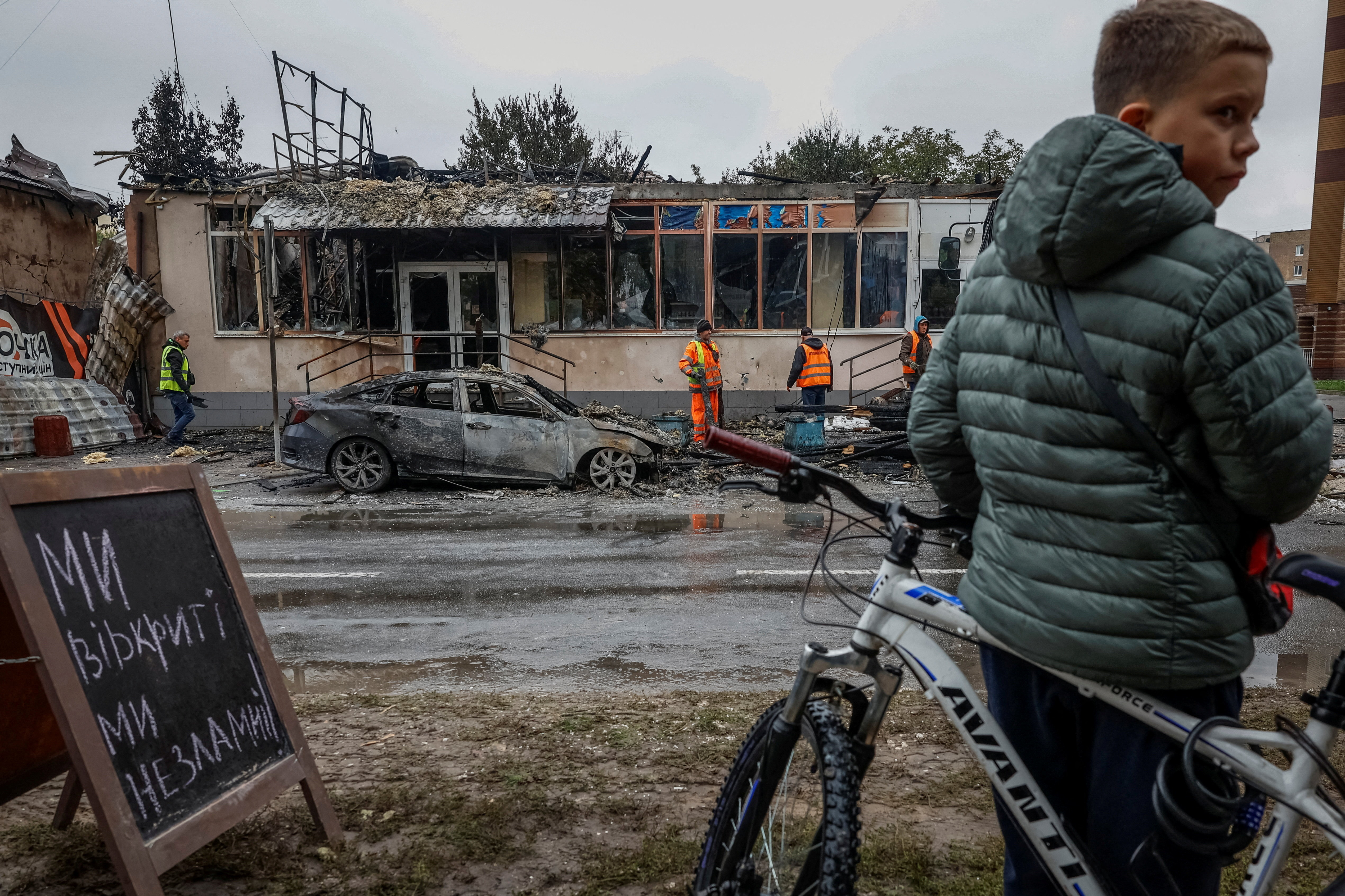 Aftermath of Russian drone and missile attack in Brovary, outside of Kyiv