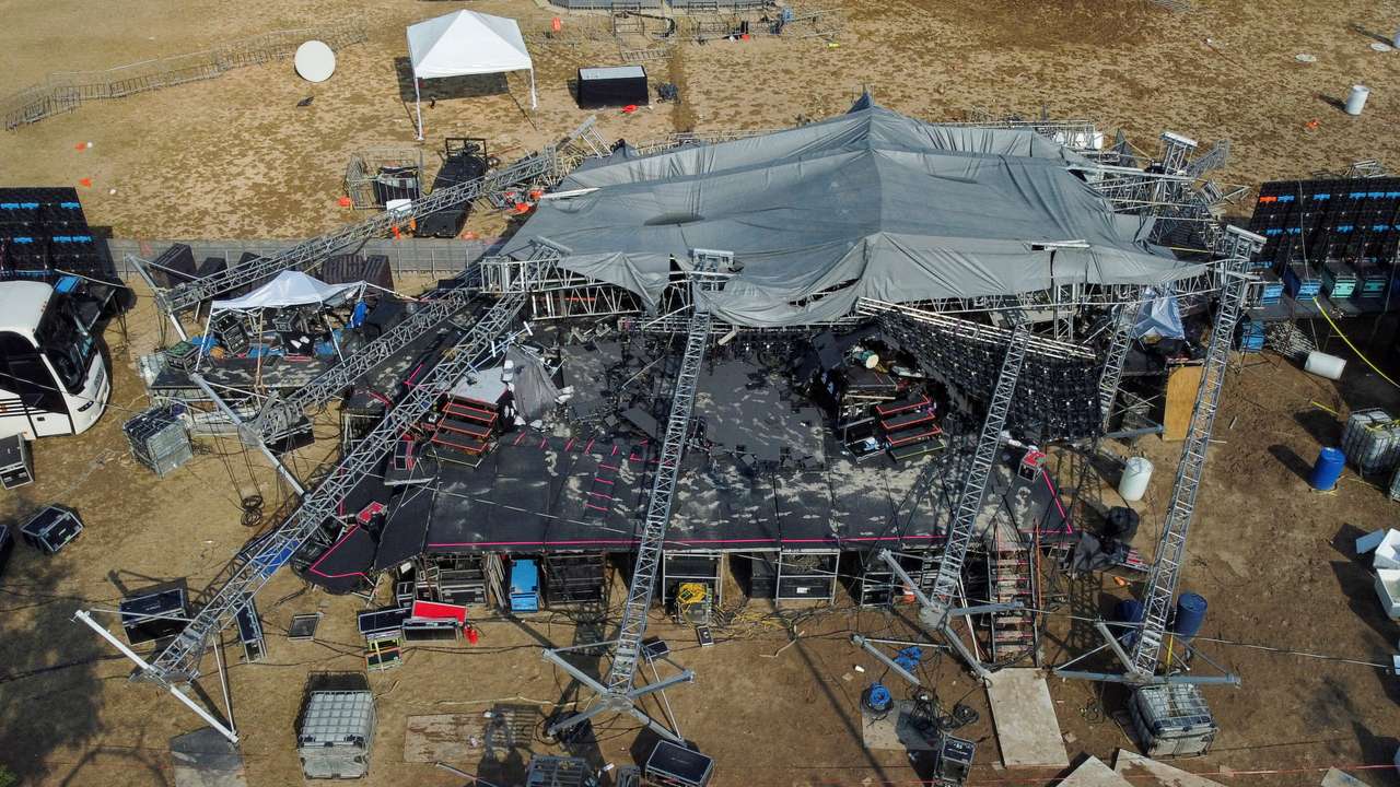 Aftermath where a structure collapses at a campaign event for the Citizens' Movement party, in San Pedro Garza Garcia