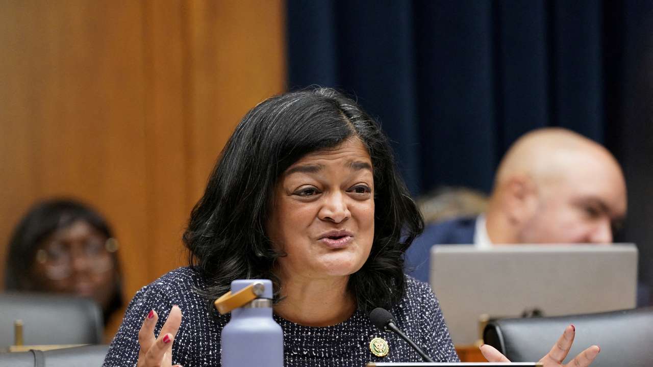 FILE PHOTO: U.S. Representative Pramila Jayapal (D-WA) speaks on Capitol Hill in Washington