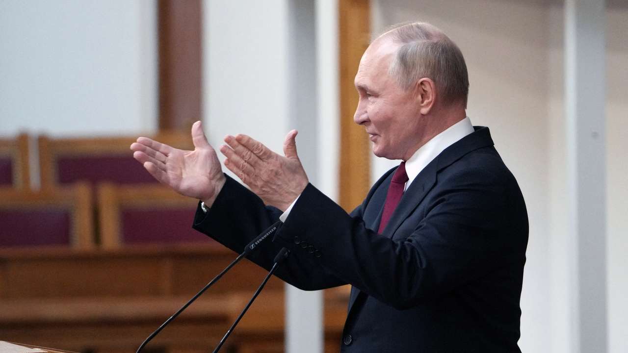 Russian President Vladimir Putin speaks at the BRICS Parliamentary Forum in Saint Petersburg