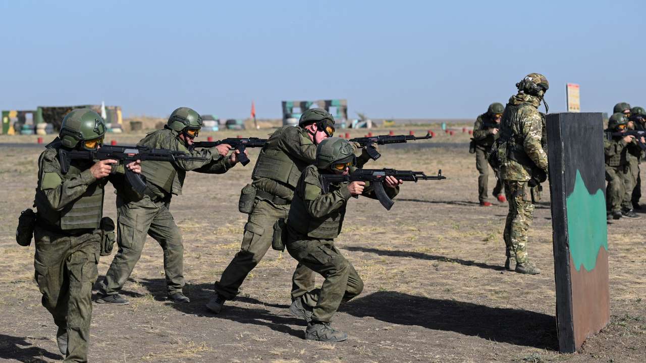 FILE PHOTO: Russian recruits undergo combat training in Rostov region