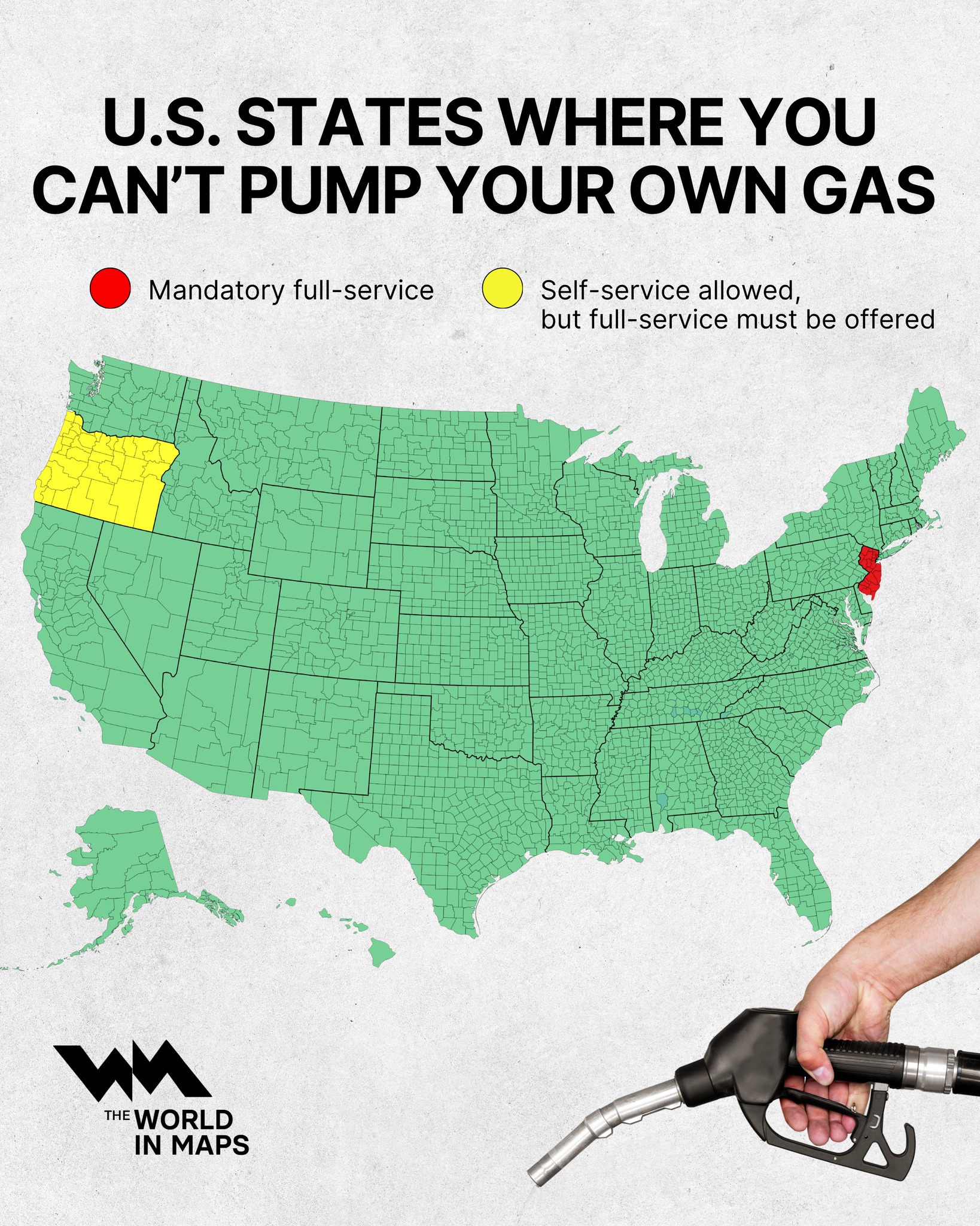 New Jersey is the only US state where drivers cannot pump their own petrol