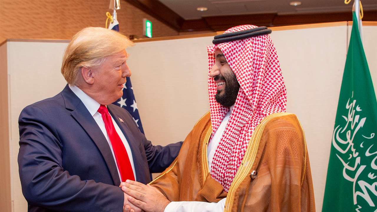 Saudi Arabia's Crown Prince Mohammed bin Salman shakes hands with U.S. President Donald Trump, at the G20 leaders summit in Osaka