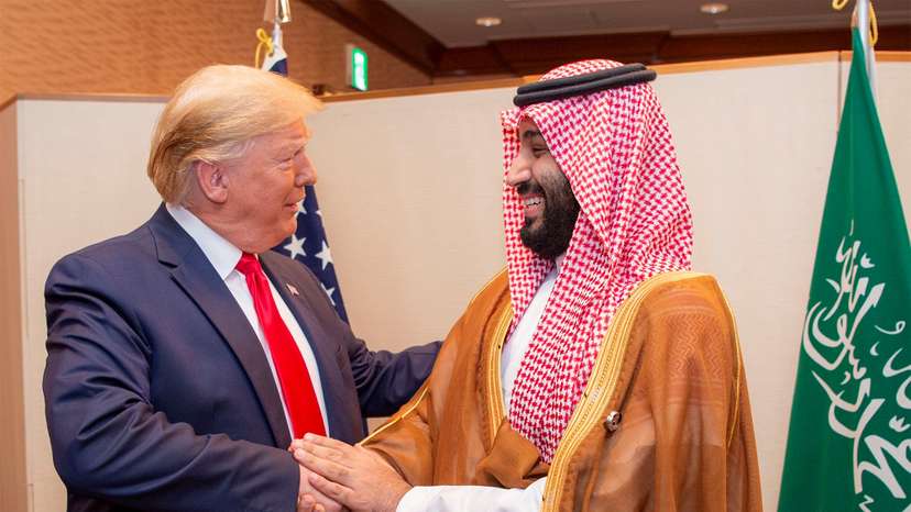 Saudi Arabia's Crown Prince Mohammed bin Salman shakes hands with U.S. President Donald Trump, at the G20 leaders summit in Osaka
