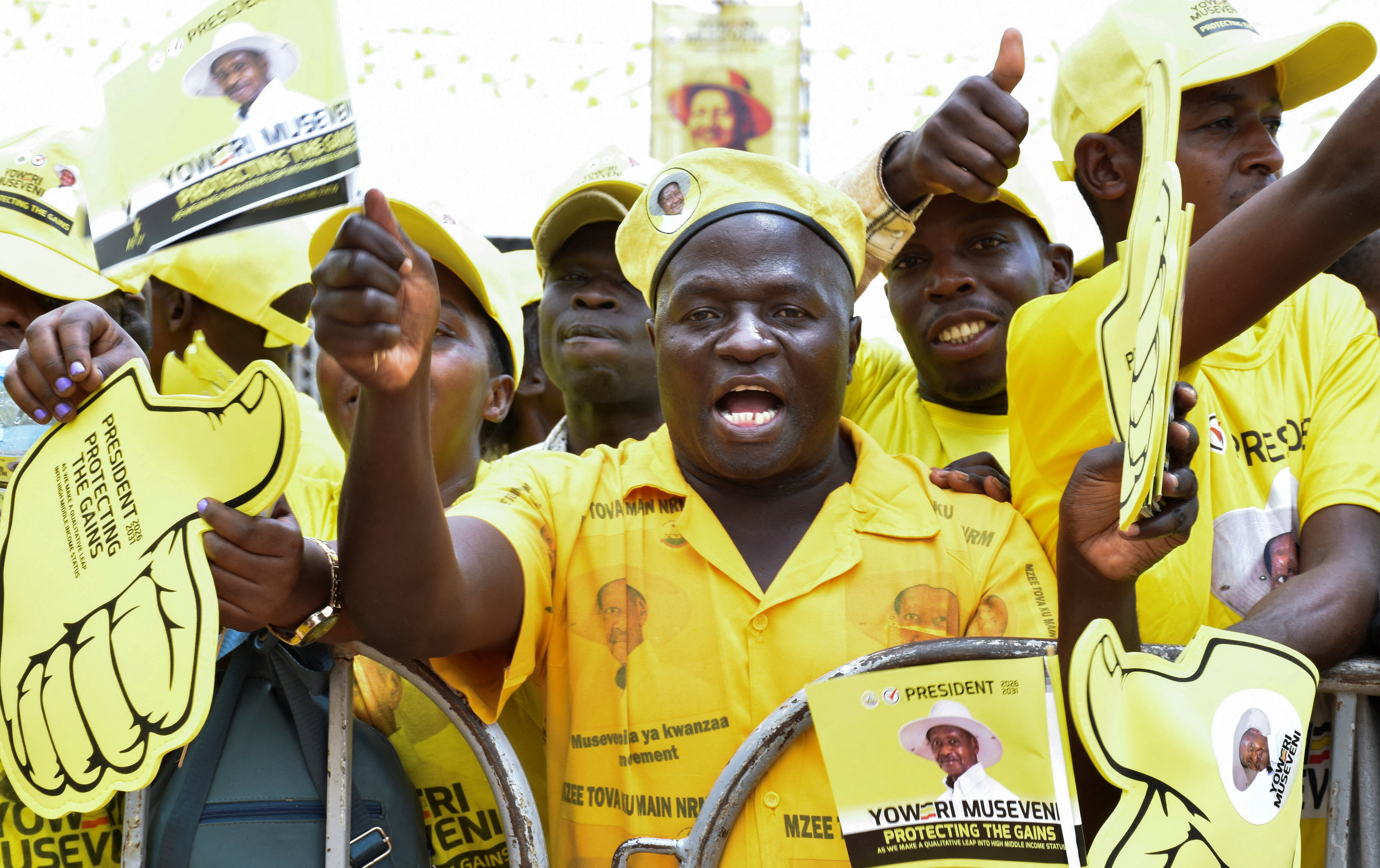 Supporters of Museveni attend his final rally ahead of Uganda election, in Kampala