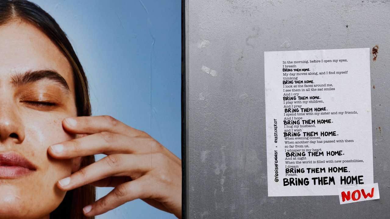 Images of hostages of the deadly October 7 attack and messages of solidarity transform the landscape of the heart of Tel Aviv