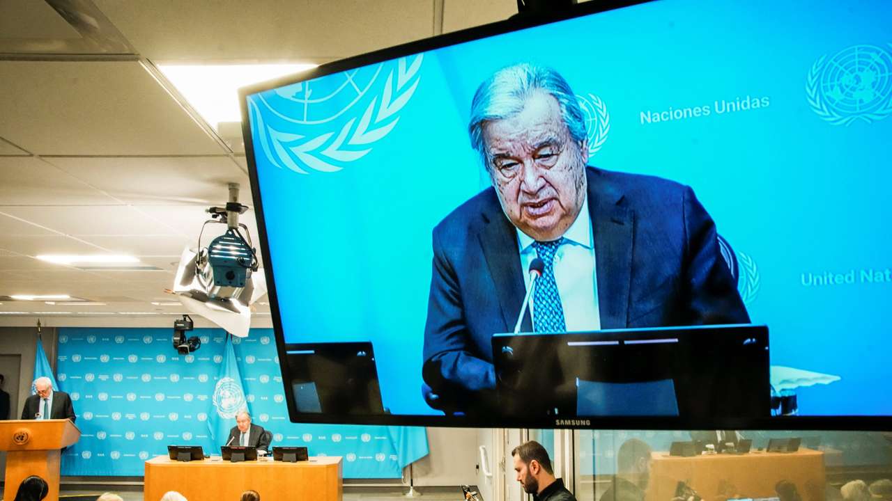 United Nations Secretary-General Antonio Guterres speaks during a press conference in New York