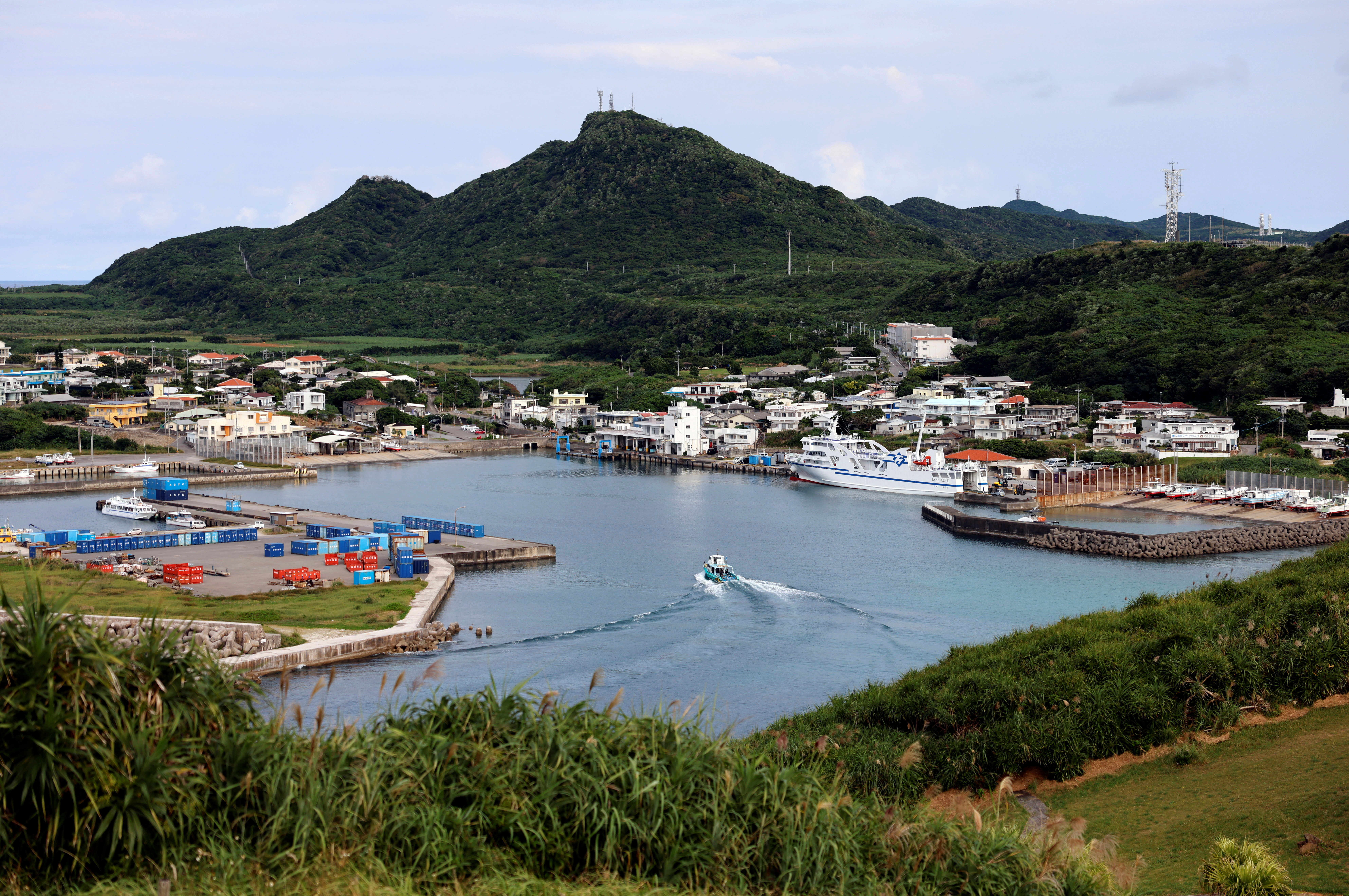 General view shows Kubura fishing port on Yonaguni island, Okinawa