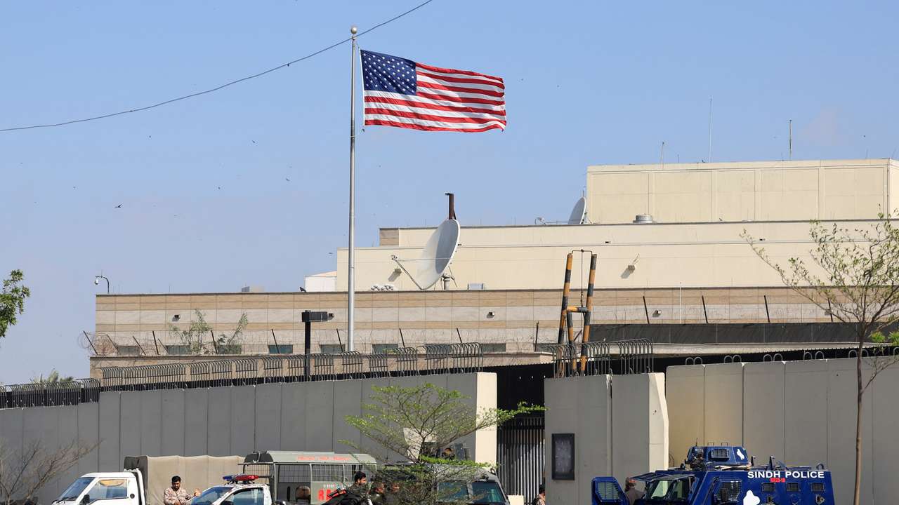 U.S. Consulate General, days after a protest following the killing of Iran's Supreme Leader Ayatollah Ali Khamenei in U.S. and Israeli strikes, in Karachi