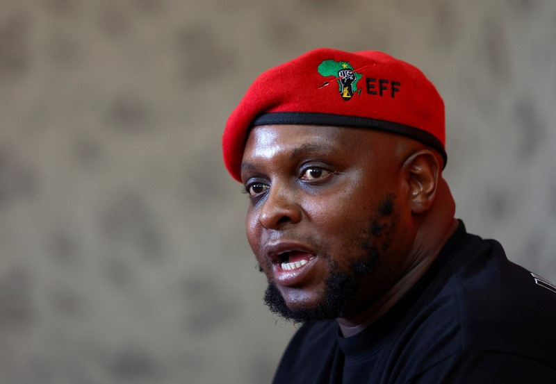FILE PHOTO: Floyd Shivambu, Deputy President of the EFF speaks to journalists, in Woodmead