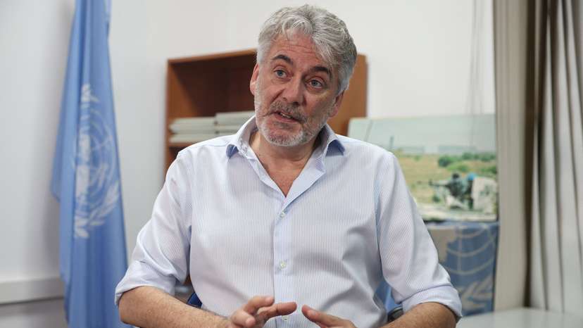 UNIFIL spokesperson Andrea Tenenti speaks during an interview with Reuters