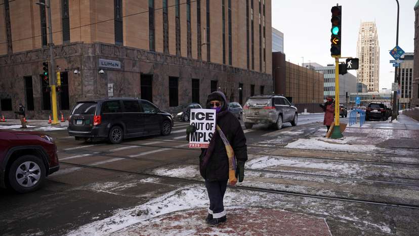 Demonstrators take part in a anti-ICE protest in Minneapolis