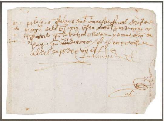 A handout image of a repartriated manuscript signed by Spanish conquistador Hernan Cortes
