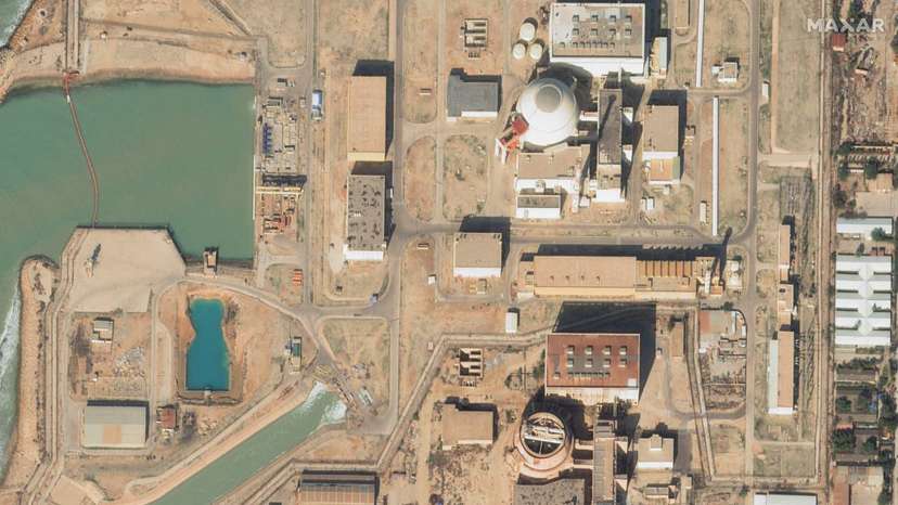A satellite image shows the nuclear reactors at the Bushehr site in Iran