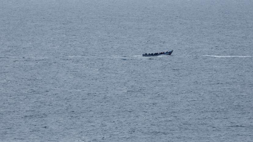 A boat with migrants sails south of the island of Gran Canaria