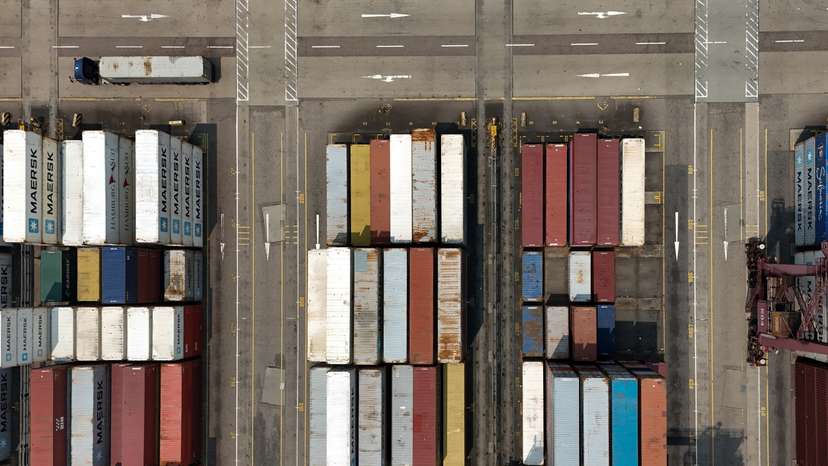 A drone view shows container terminals at Kwai Chung in Hong Kong