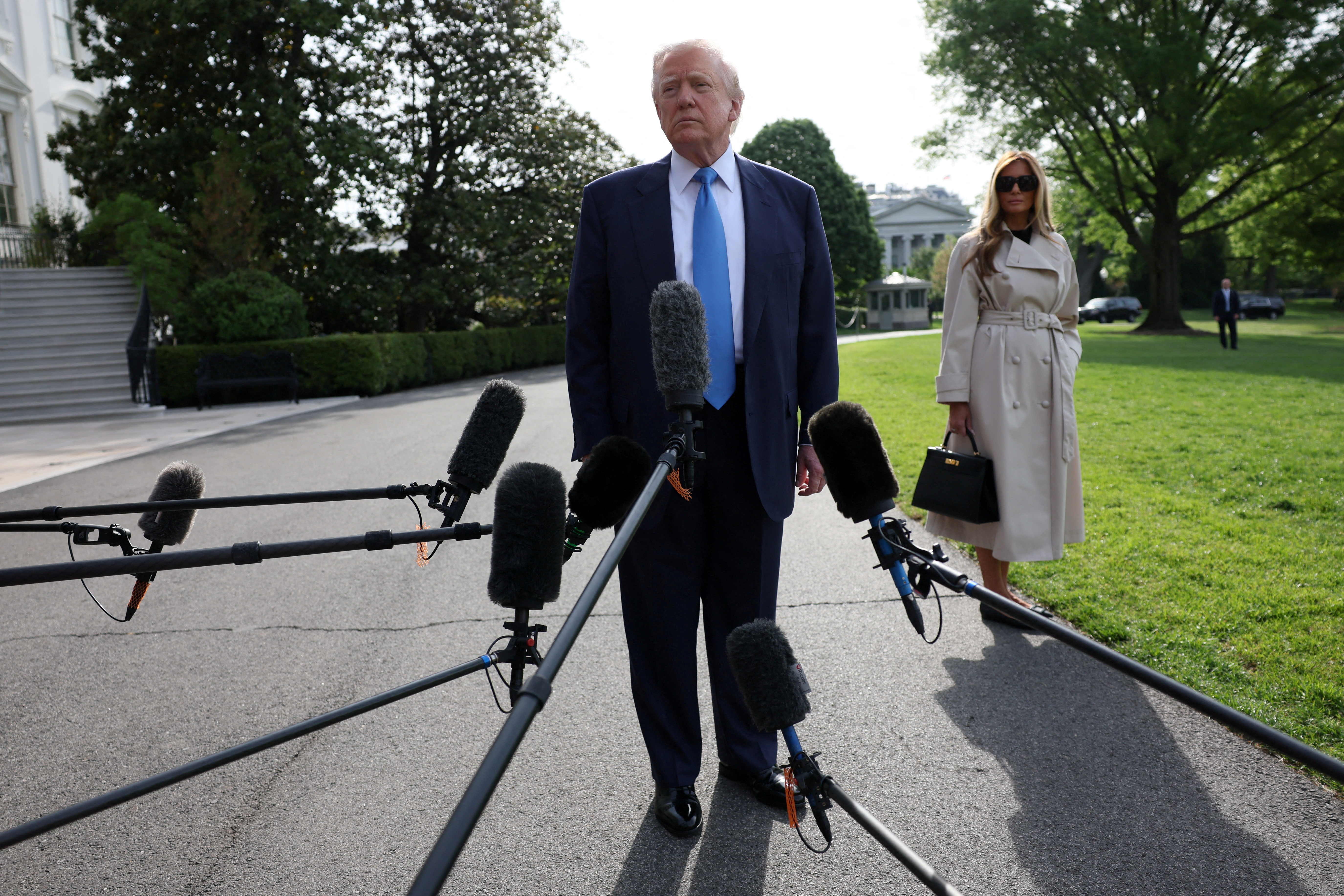 U.S. President Trump departs en route to attend Pope Francis' funeral, at the White House in Washington