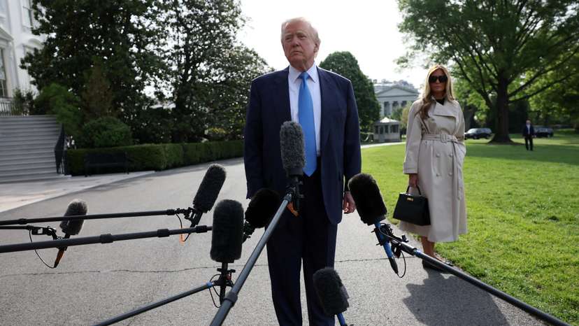 U.S. President Trump departs en route to attend Pope Francis' funeral, at the White House in Washington