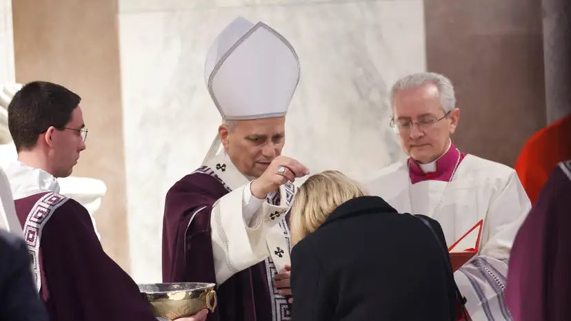 Pope Leo XIV attends the Ash Wednesday Mass at the Santa Sabina Basilica in Rome