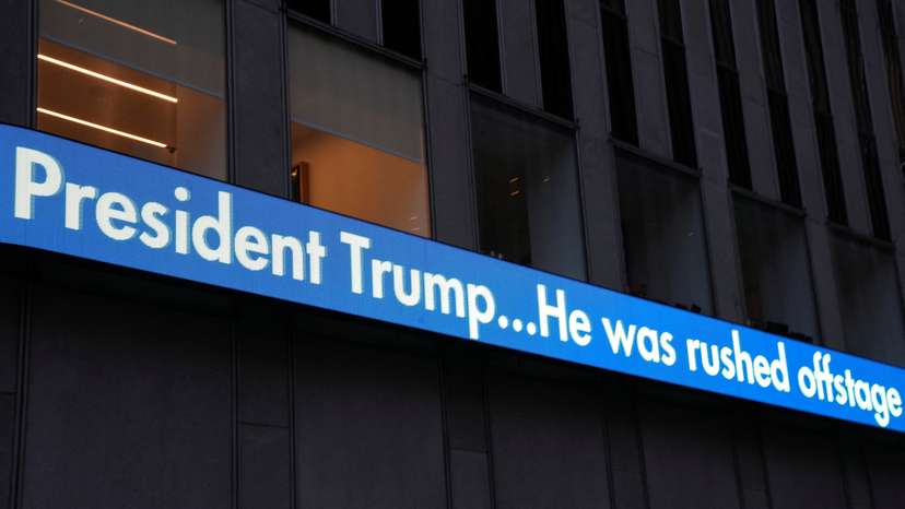 A screen is pictured at Fox headquarters after former U.S. President and Presidential candidate Donald J. Trump was injured during a campaign rally, in New York