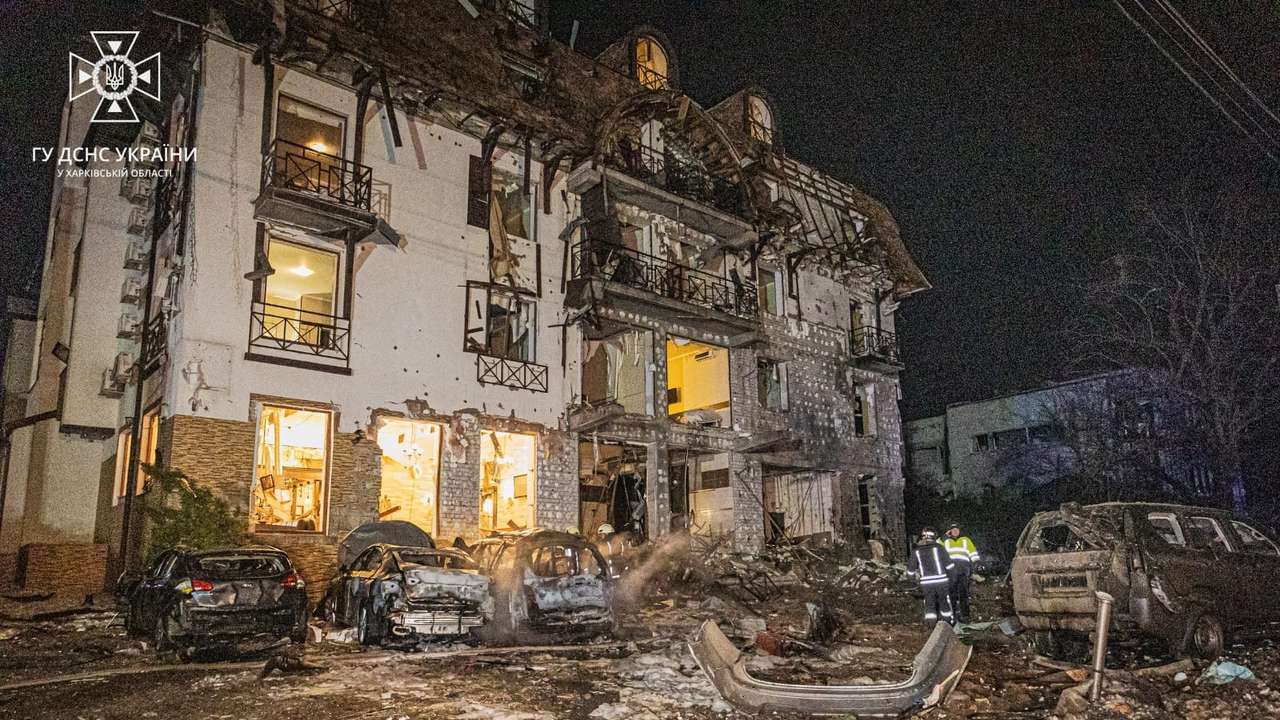 Russian missile strike on a hotel in Kharkiv