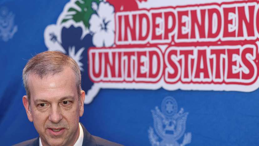 U.S. Consul General Gregory May speaks to the media, in Hong Kong