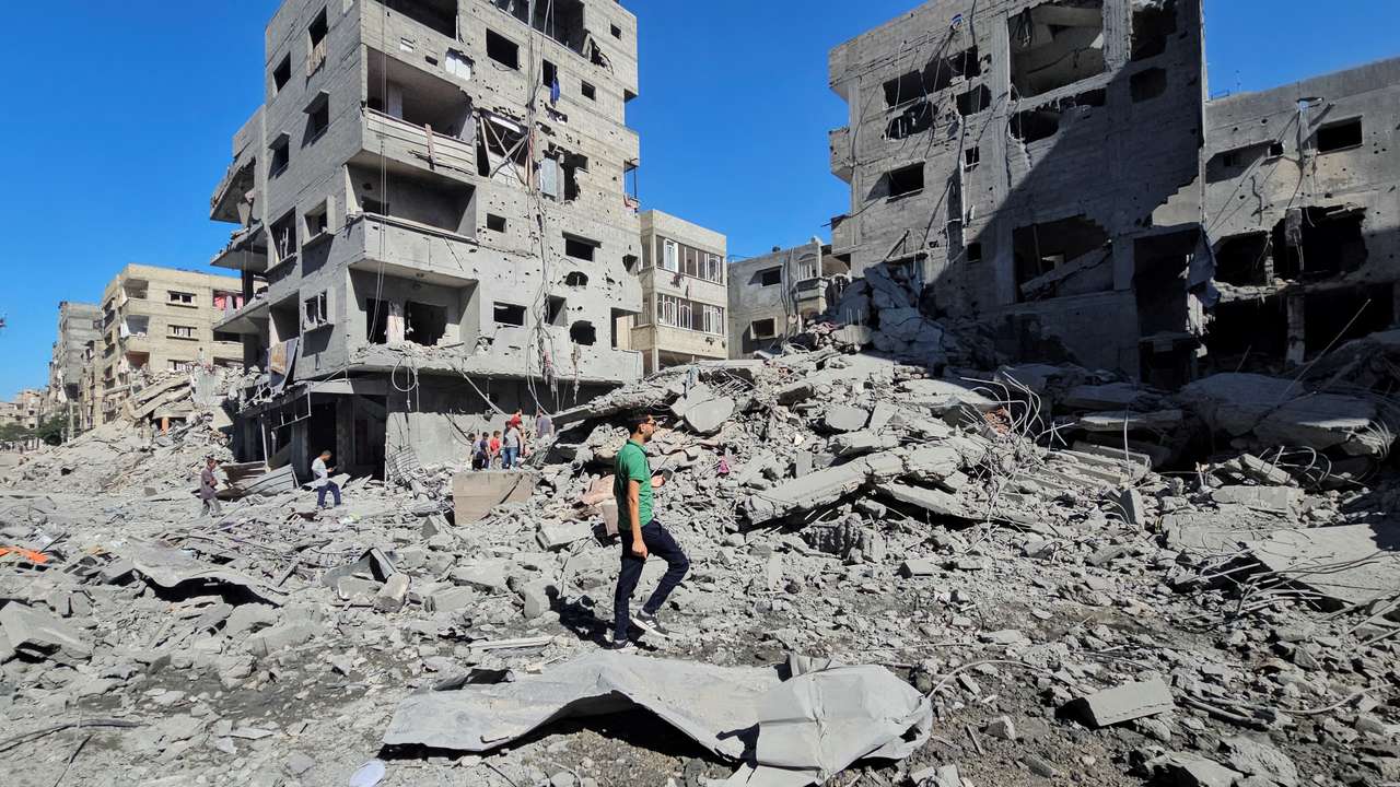 Aftermath of Israeli strikes on houses and residential buildings, in Beit Lahiya, in the northern Gaza Strip
