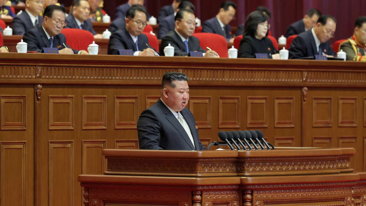 North Korean leader Kim Jong Un speaks during the fifth session of the Ninth Congress of the Workers' Party of Korea (WPK), in Pyongyang