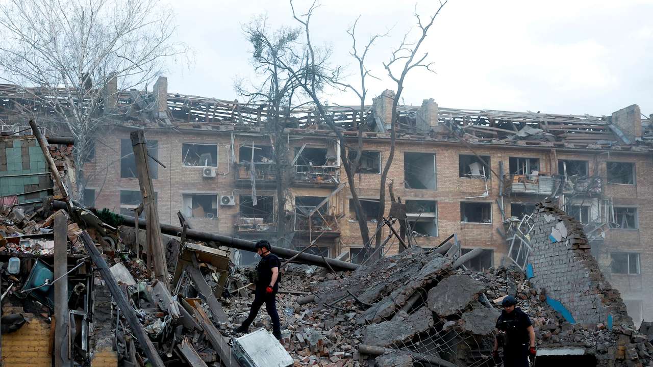 FILE PHOTO: Aftermath of a Russian ballistic missile strike, in Kyiv