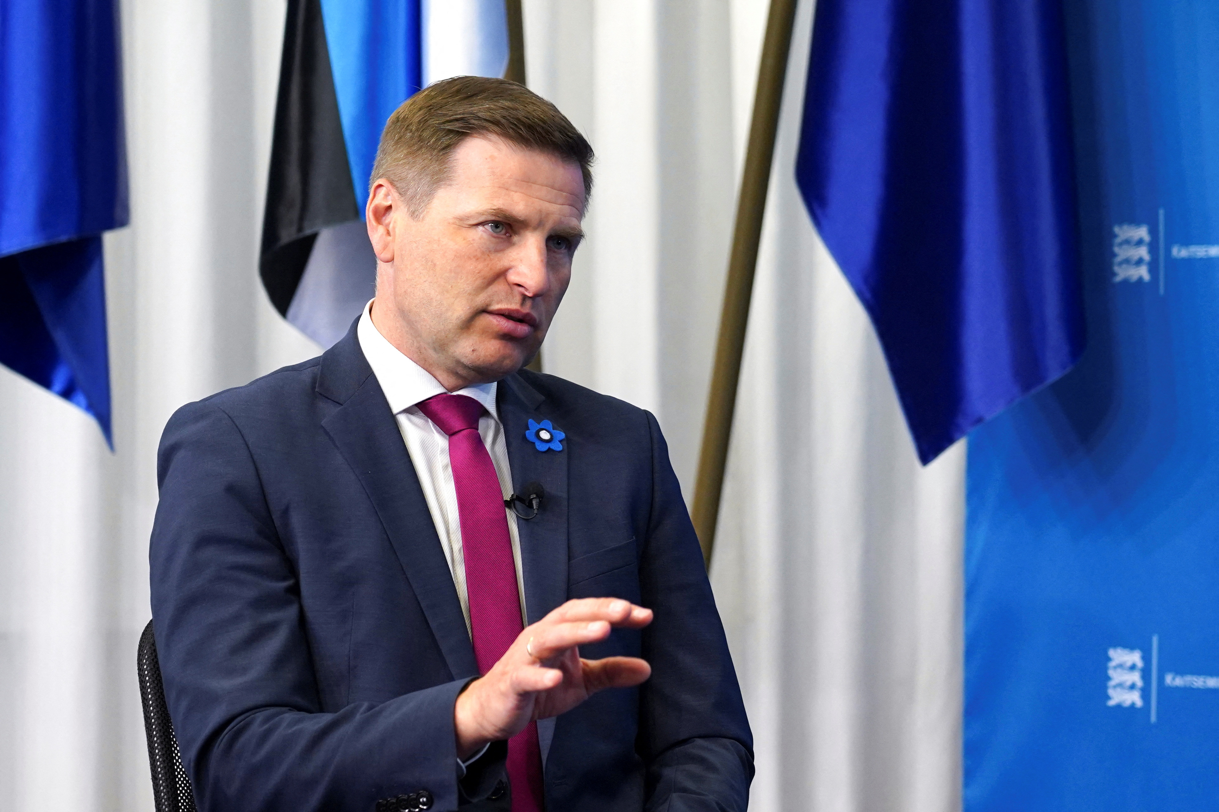 Estonian Defence Minister Hanno Pevkur speaks during an interview