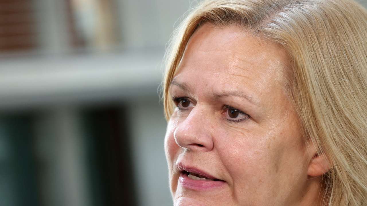 FILE PHOTO: German Interior Minister Nancy Faeser addresses members of the media, in Berlin