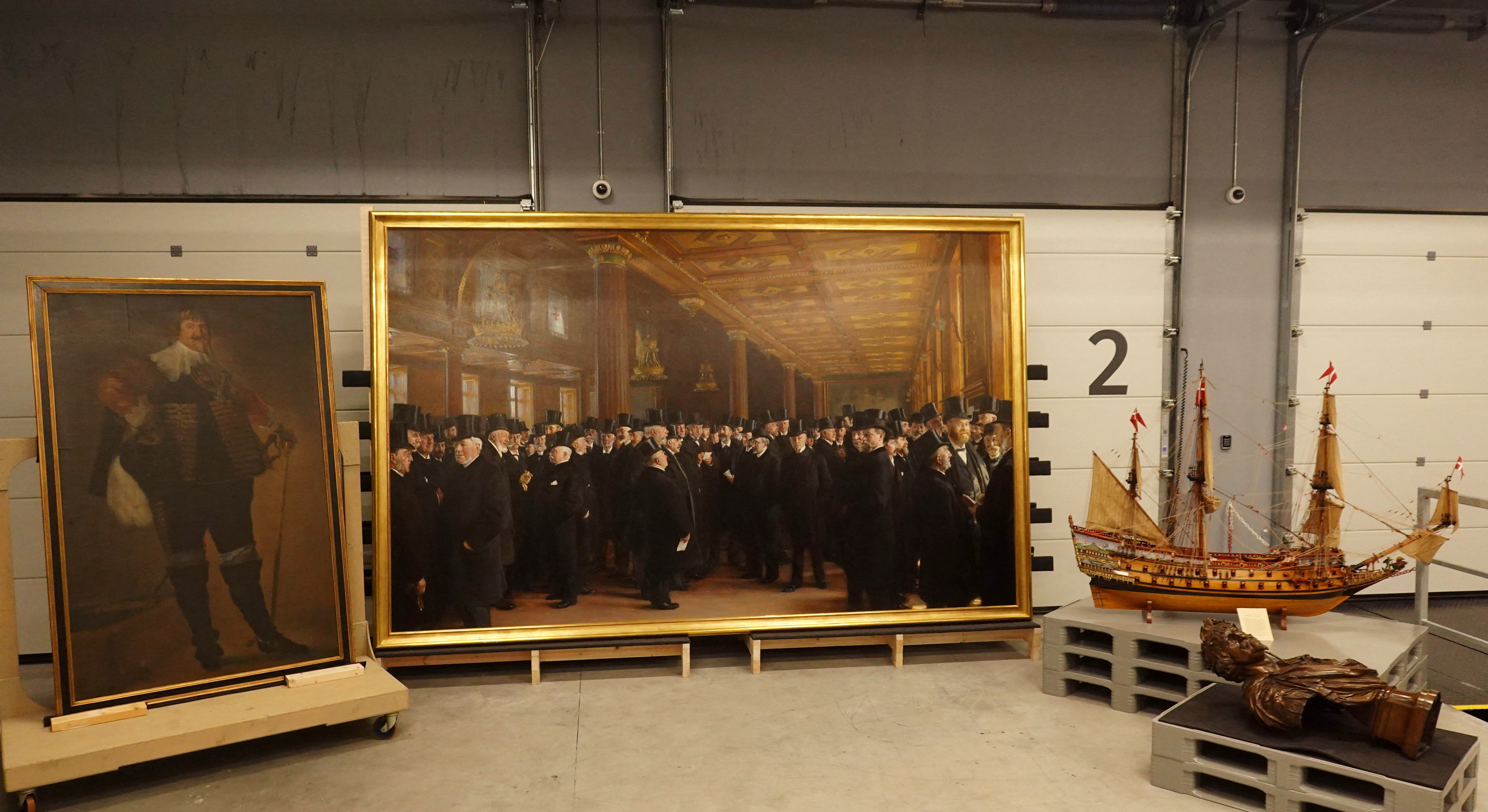Artworks rescued from Boersen during the fire are displayed at the National Museum's warehouse in Vinge