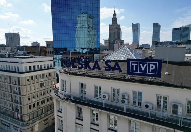 FILE PHOTO: The logo of TVP Telewizja Polska SA, Polish state television and media outlet, is seen in Warsaw