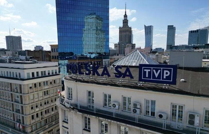 FILE PHOTO: The logo of TVP Telewizja Polska SA, Polish state television and media outlet, is seen in Warsaw