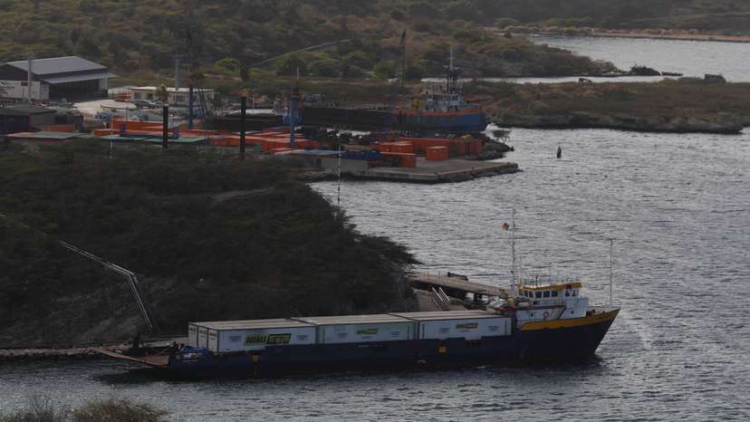 The Midnight Stone ship carrying containers with humanitarian aid for Venezuela is docked, in the port of Willemstad on the island of Curacao