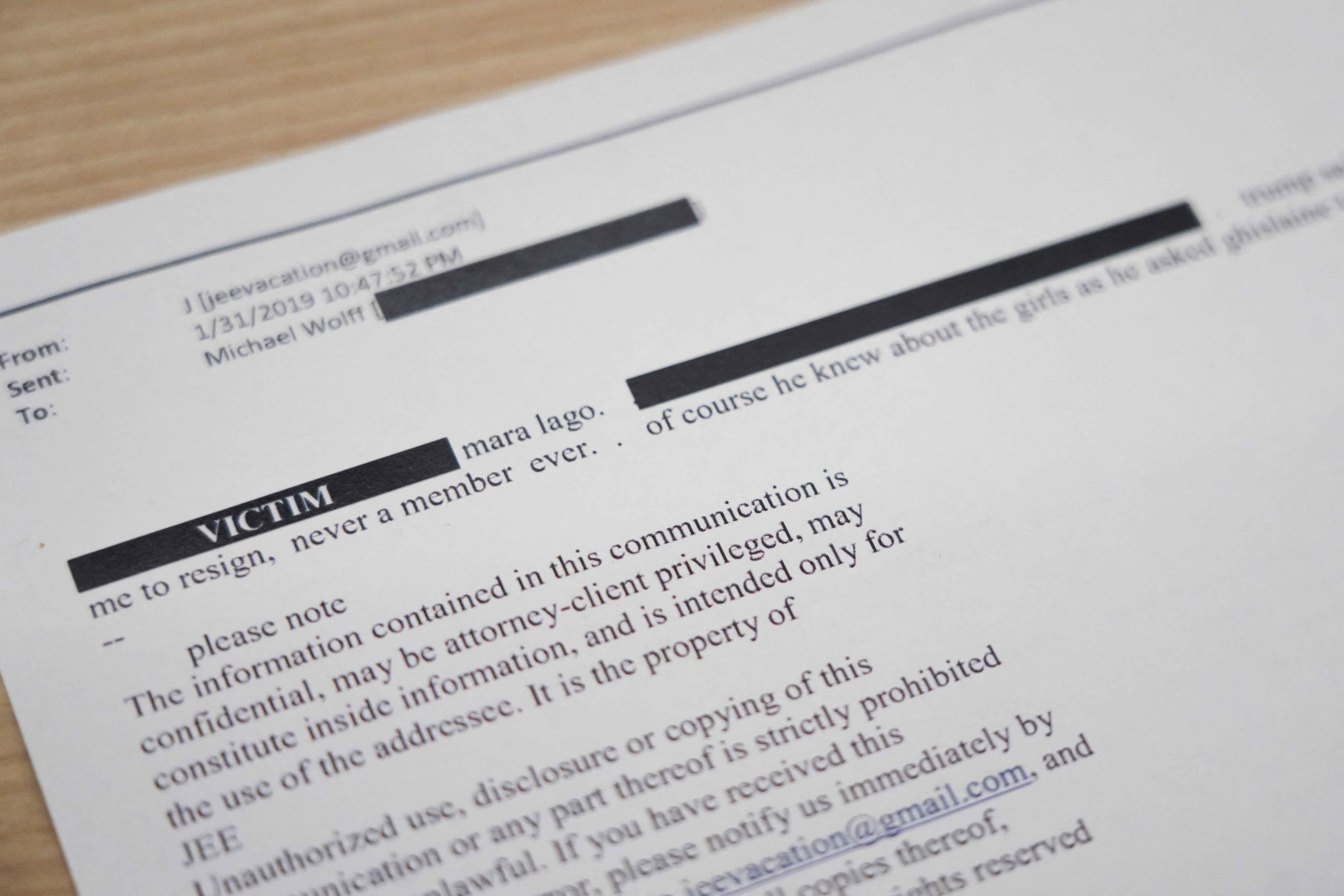 Handout image shows newly released emails from disgraced late financier and sex offender Jeffrey Epstein, referencing U.S. President Donald Trump