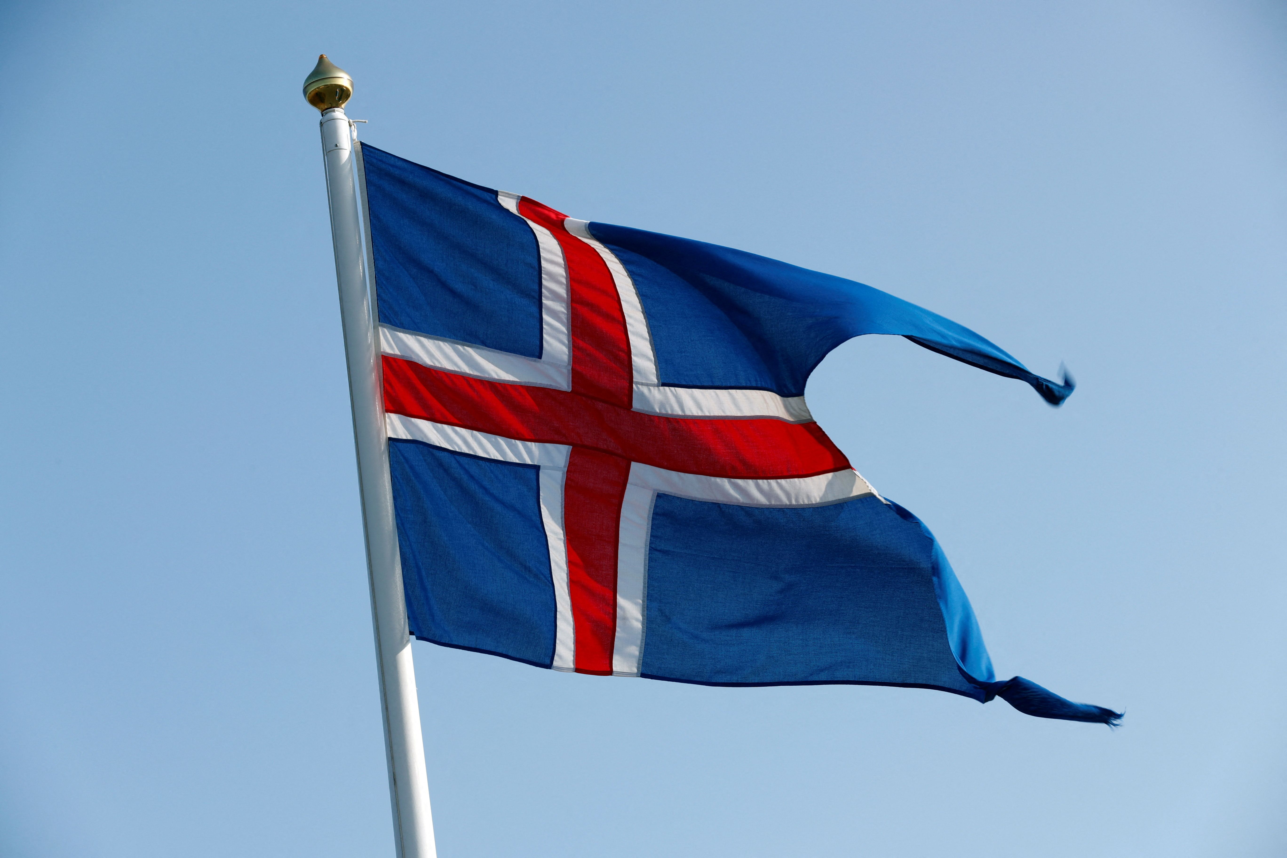 FILE PHOTO: The national flag of Iceland seen in Reykjavik