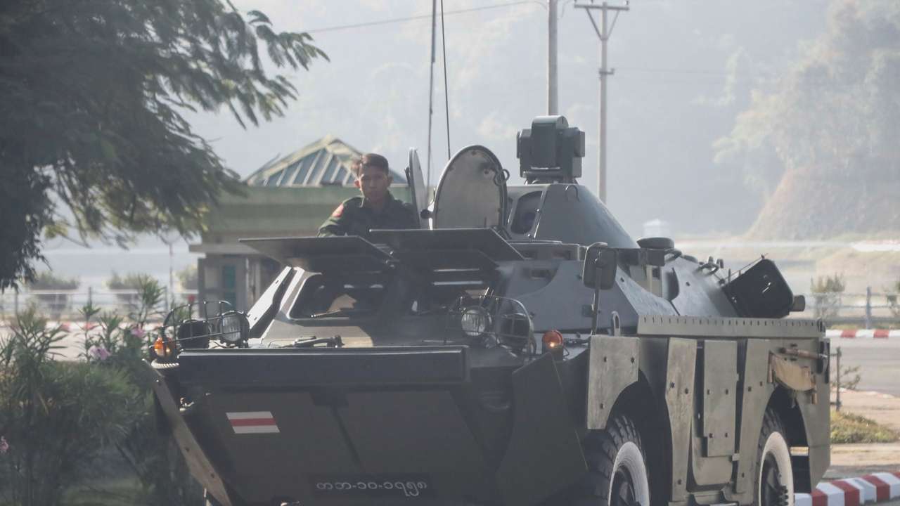 Myanmar's military checkpoint is seen on the way to the congress compound in Naypyitaw