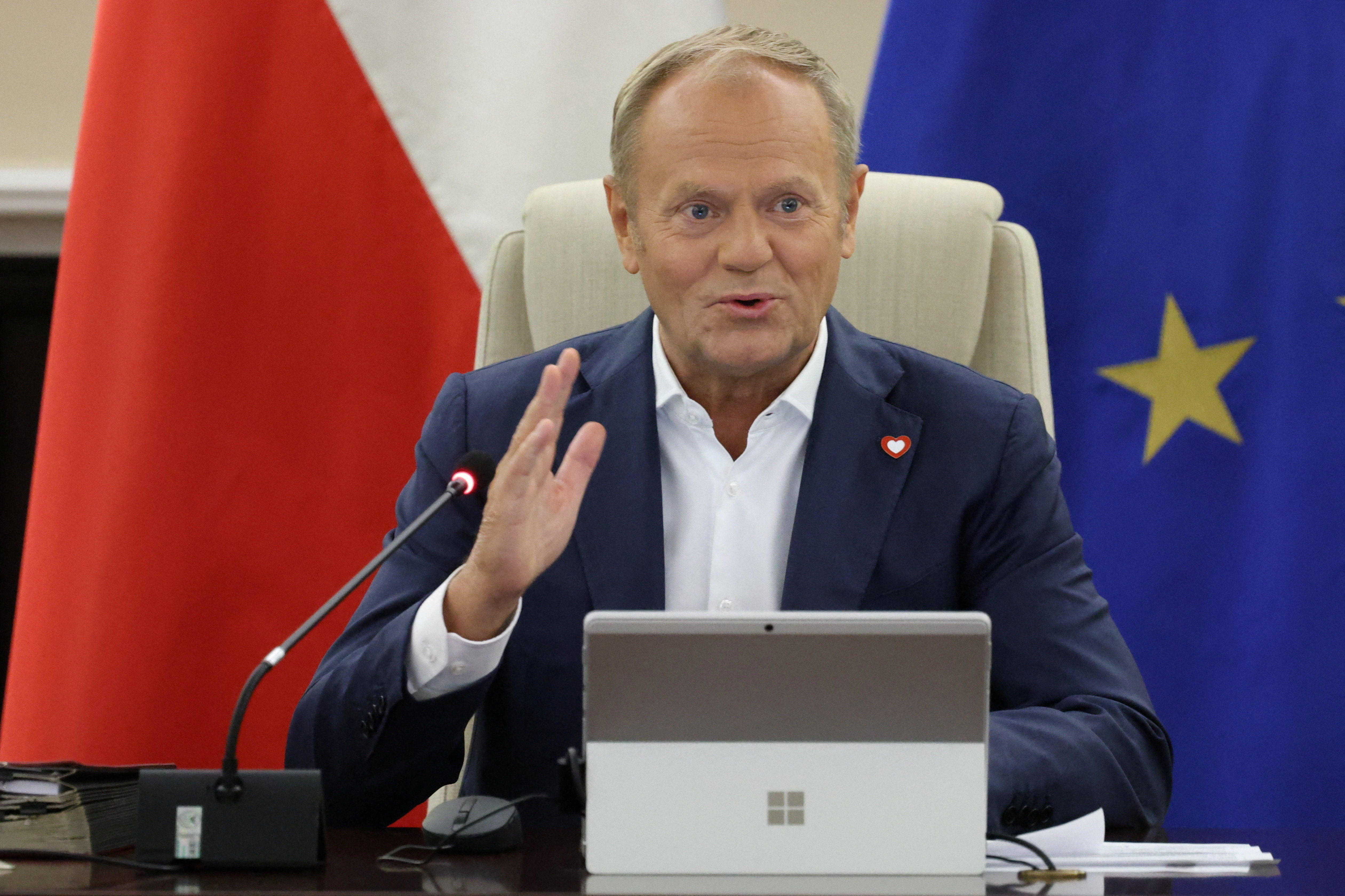 Polands Prime Minister Tusk speaks at government sitting.