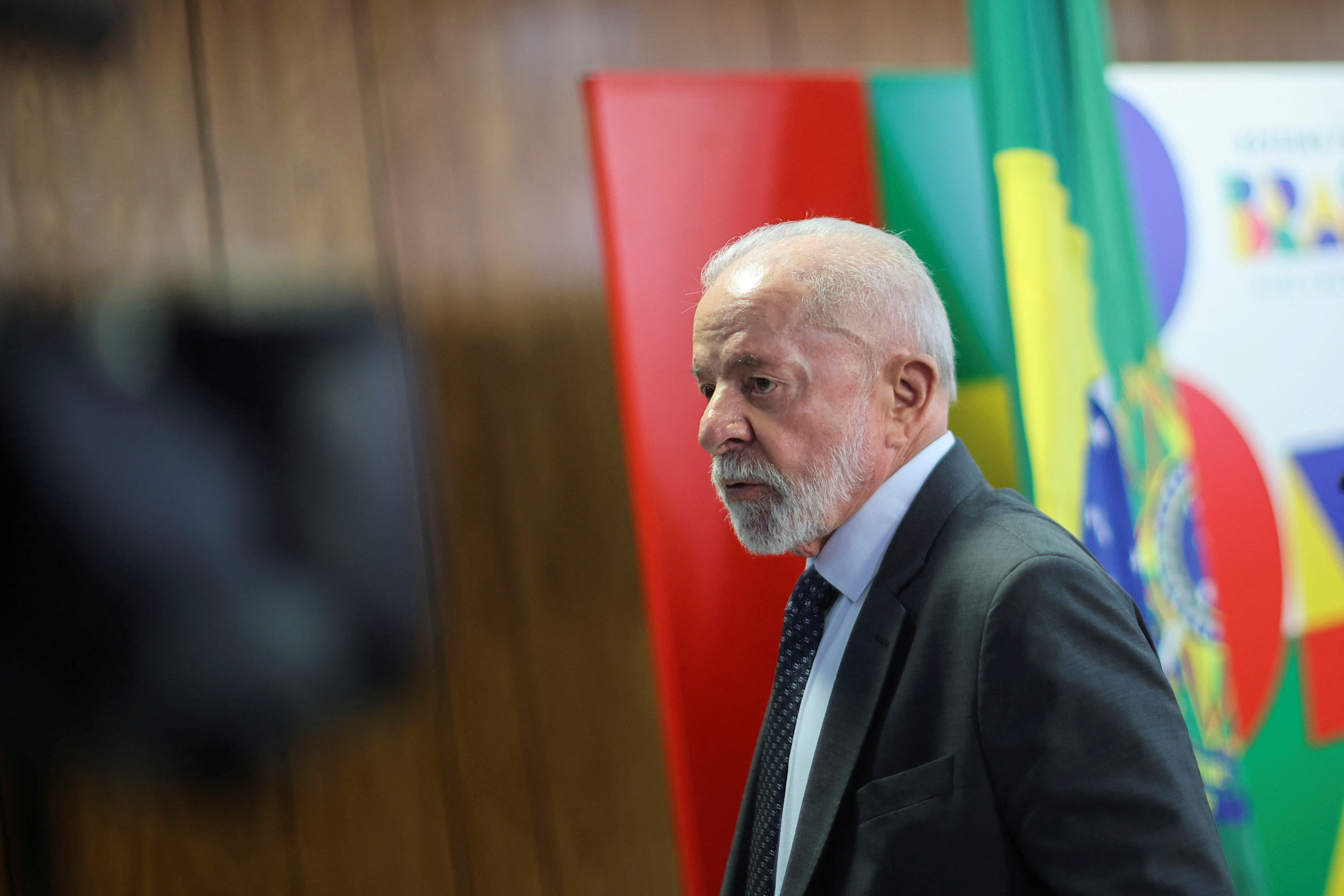 Brazil's President Luiz Inacio Lula da Silva attends a press conference at the Planalto Palace in Brasilia