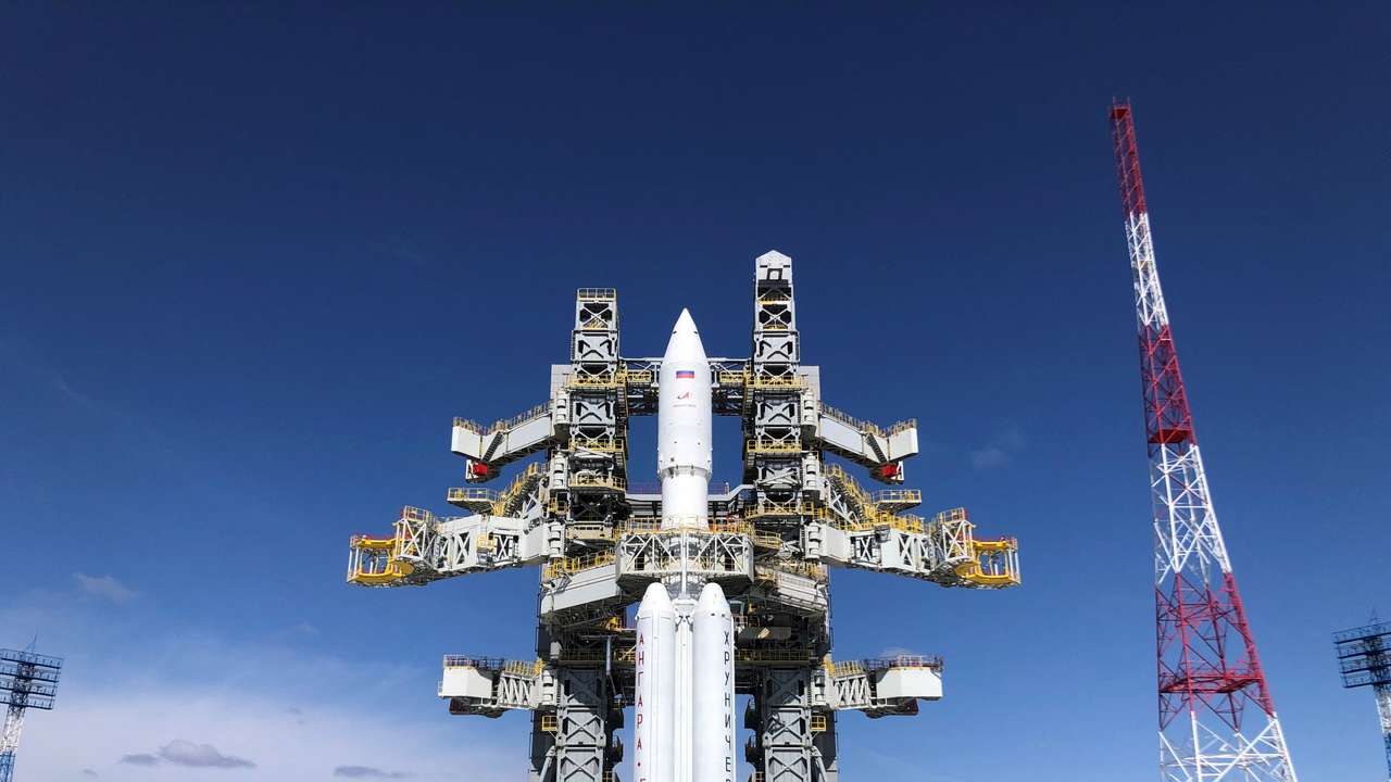 Angara-A5 rocket is seen on its launchpad at the Vostochny Cosmodrome