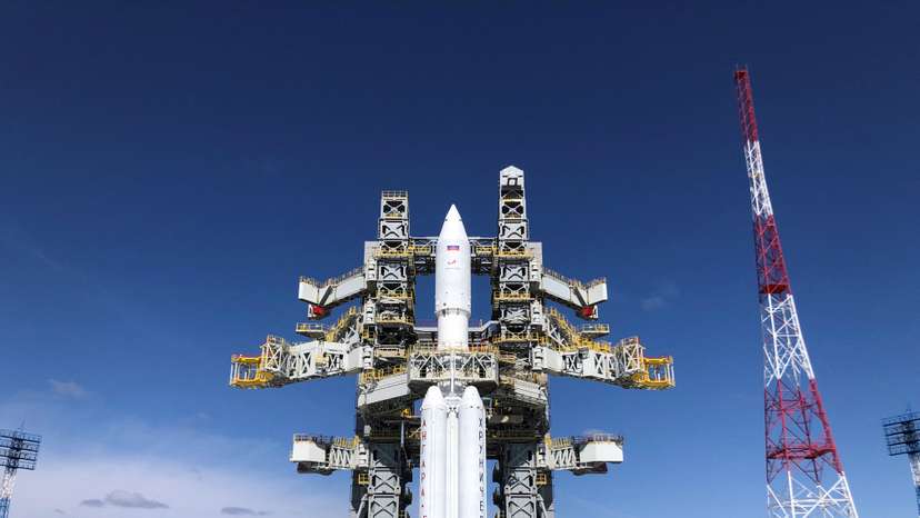 Angara-A5 rocket is seen on its launchpad at the Vostochny Cosmodrome