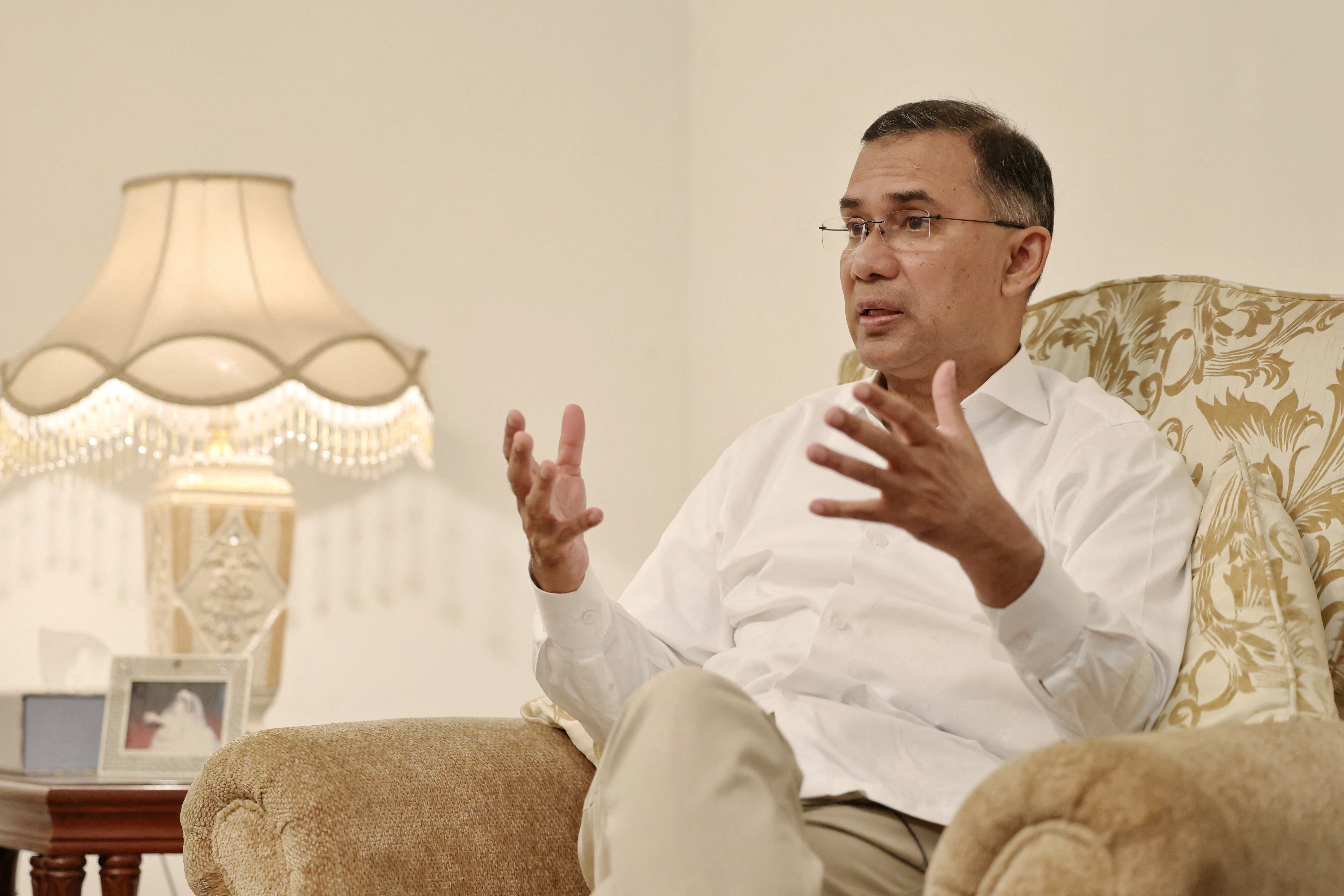 Chairman of the Bangladesh Nationalist Party (BNP) Tarique Rahman poses for a picture during an interview with Reuters ahead of the national election, at his Gulshan office, in Dhaka