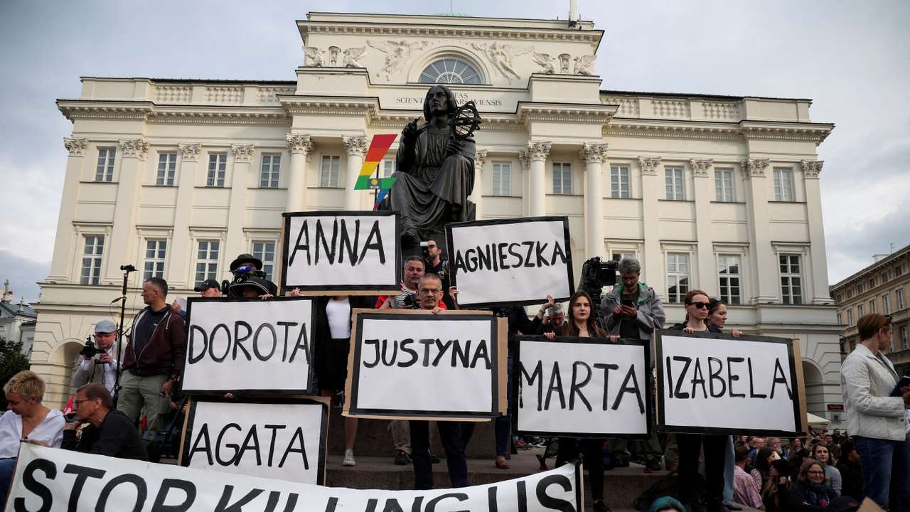 FILE PHOTO: Protest against country's strict anti-abortion laws after a pregnant woman's death in a hospital, in Warsaw
