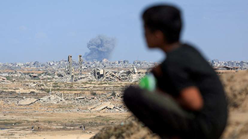 Smoke rises following explosions amid Israeli offensive in Gaza City, as seen from central Gaza Strip