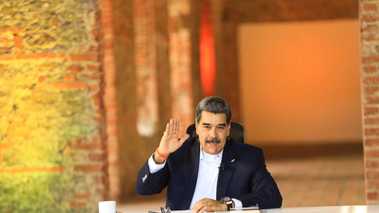 Venezuela's President Nicolas Maduro speaks during a televised message where he said the country has suspended its energy agreements with Trinidad and Tobago, in Caracas, Venezuela, October 27, 2025. Miraflores Palace/Handout via REUTERS THIS IMAGE HAS BEEN SUPPLIED BY A THIRD PARTY