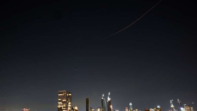 Iranian missile flies towards Israel, as seen from Tel Aviv