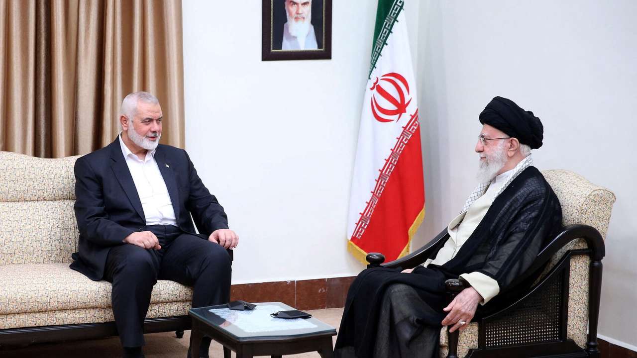 Iran's Supreme Leader Ayatollah Ali Khamenei meets with Palestinian group Hamas' top leader Ismail Haniyeh in Tehran